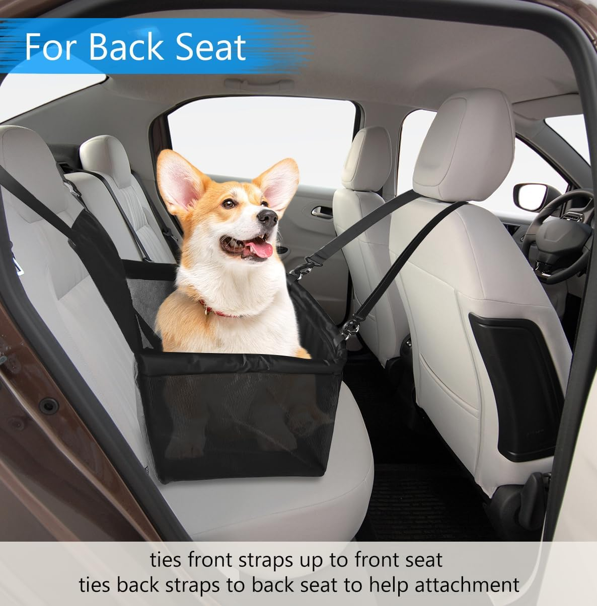 RUPEWA Dog Car Seat Covers Hard Bottom, for Car Back Seat Pet Car Seat Covers with Side Flaps & Dog Seat Belt, Scratchproof Pet Seat Cover for Cars, Trucks, Suvs, Black