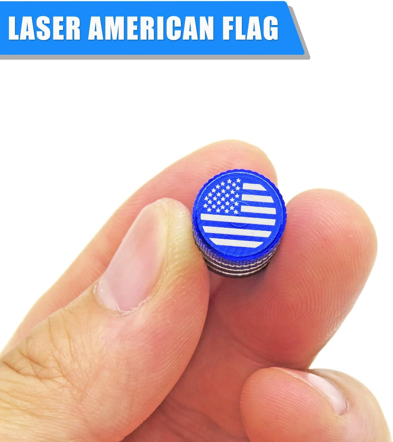 Blue Valve Stem Covers Aluminum Tire Valve Caps with Plastic Liner American Flag Valve Stem Caps, Corrosion Resistant, Universal for Car Truck Motorcycle Bike (4 Pack)