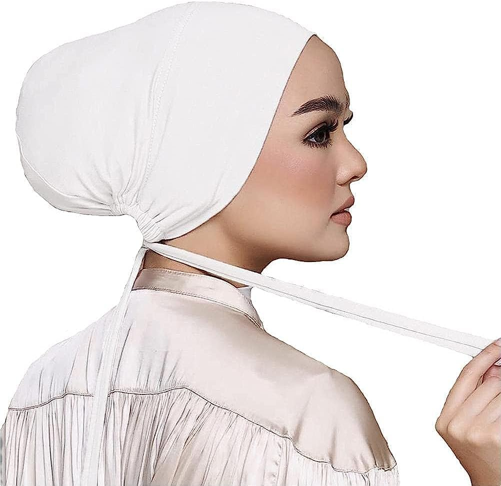 Women under Scarf Hat Hijab Cap, Adjustable Islamic Muslim under Scarf Hijab Cap with Tie-Back Closure