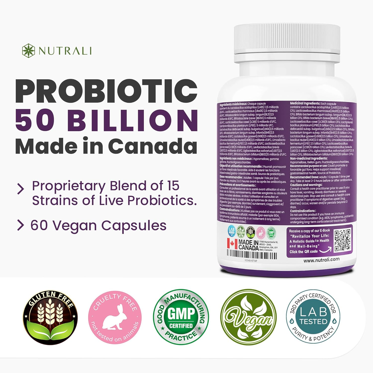 50 BILLION Daily Probiotic for Men & Women, 15 Strains Active Culture. Relieves Bloating and Constipation, Improved Digestion and Gut Health Supplement, Non-Gmo, Vegan, Gluten Free. 60 Powerful Easy to Swallow Capsules. image number 3