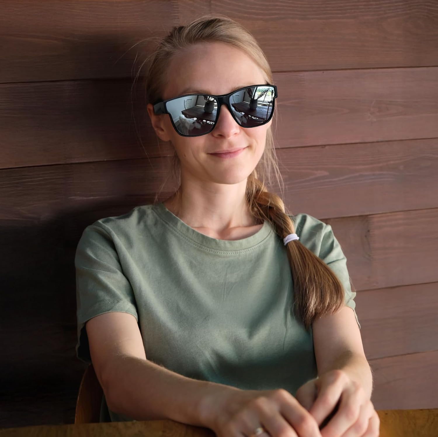 FEISEDY Polarized Sunglasses Fit over Glasses for Women Men Large Sunglasses UV400 Protection B0250 - Matte Black Frame - Blue Mirror image number 6