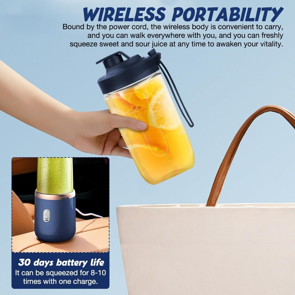 Portable Mixer, TGKYK 400 Ml Portable Blender with Cups, Brushes and 6 Blades, USB Charging Mixer, Smoothie Maker to Go, Stand Mixer, Small for Preparing Milkshakes, Juices, Smoothies image number 2