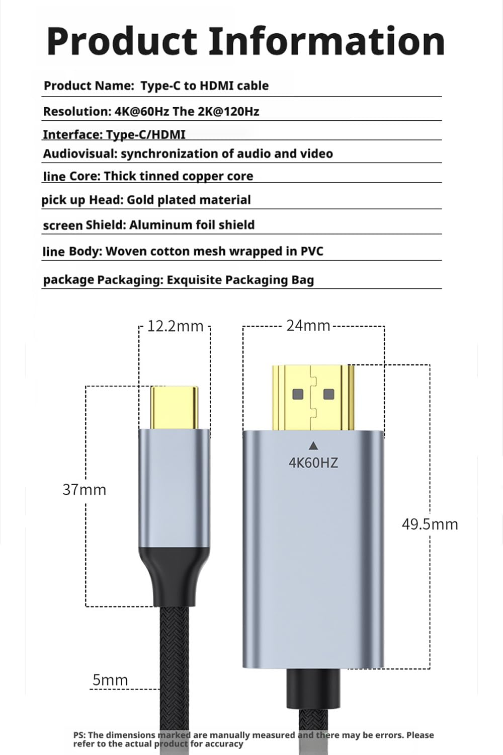 4UFIT 4K@60Hz USB C to HDMI Cable 2M, Type C Thunderbolt 4/3 Video Adapter for Home Office Compatible with Iphone 16/15 Pro Max Plus, Macbook Pro Air Ipad Pro, XPS, Galaxy S24 (200, Centimeters) image number 2