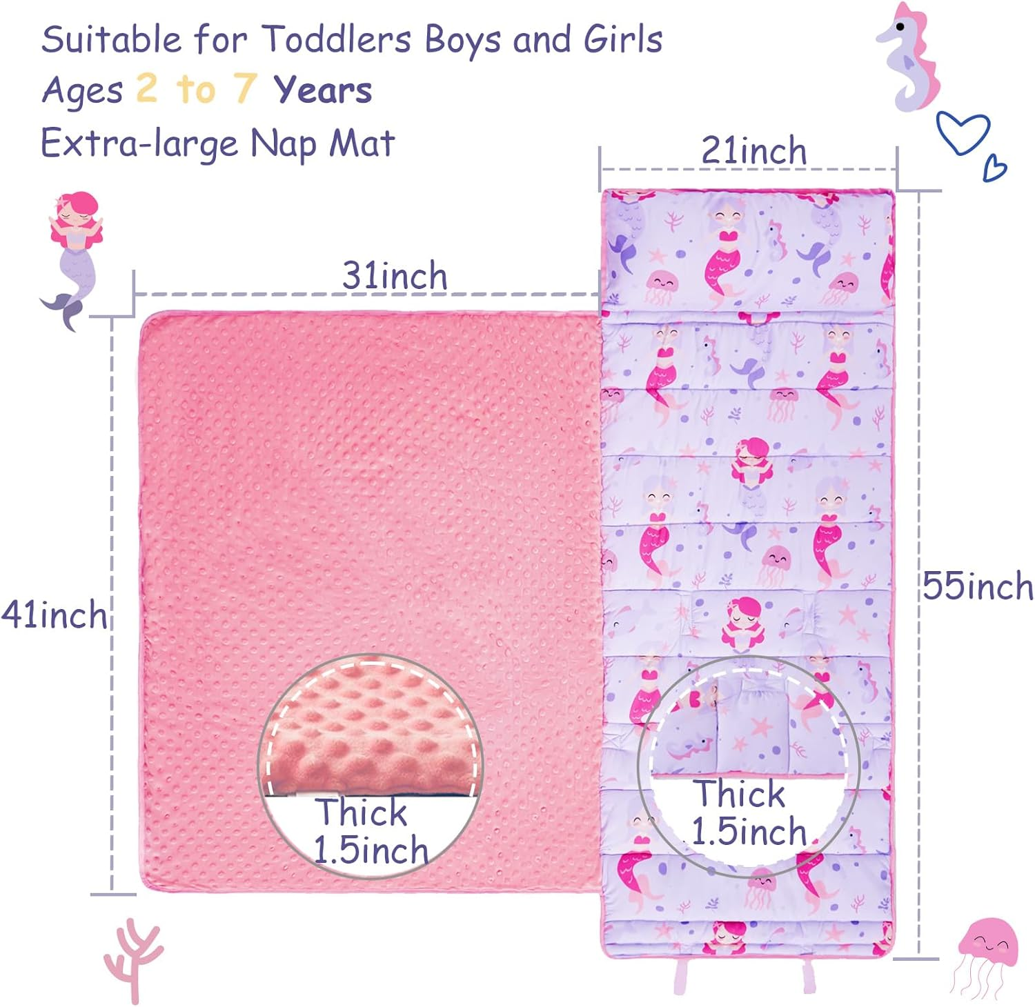 Toddler Nap Mat with Pillow and Blanket, Extra Large Rolled Napping Mats,Slumber Bags for Boys Girls,Kids Sleeping Bag for Daycare, Preschool Travel Camping image number 1