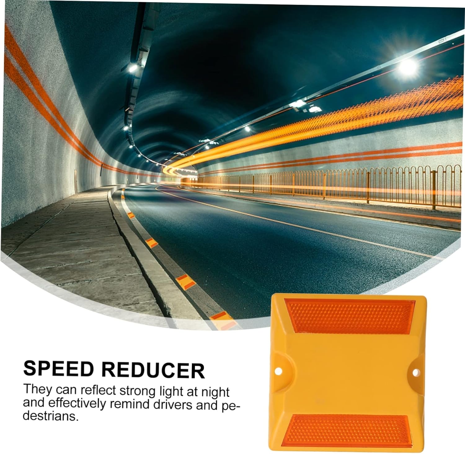 Anneome Reflective Plastic Speeds Buffer Plates 4Pcs Double-Sided Yellow Highway Deceleration Pads Night Visibility Traffic Safety Markers for Roadways image number 1