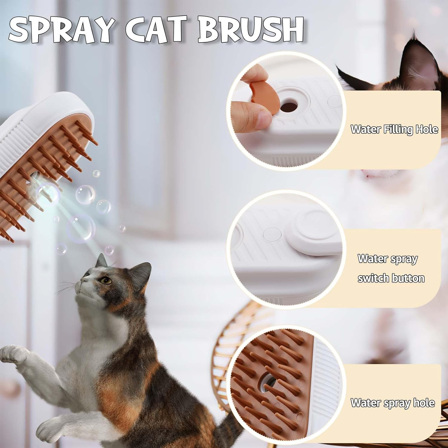 Cat Steam Brush, Cat Spray Comb, Pet Massage Shedding Brush, Rechargeable Silicone Steam Hair Brush, Multi-Functional Cat and Dog Hair Brush,Cat Hair Steam Brush image number 2