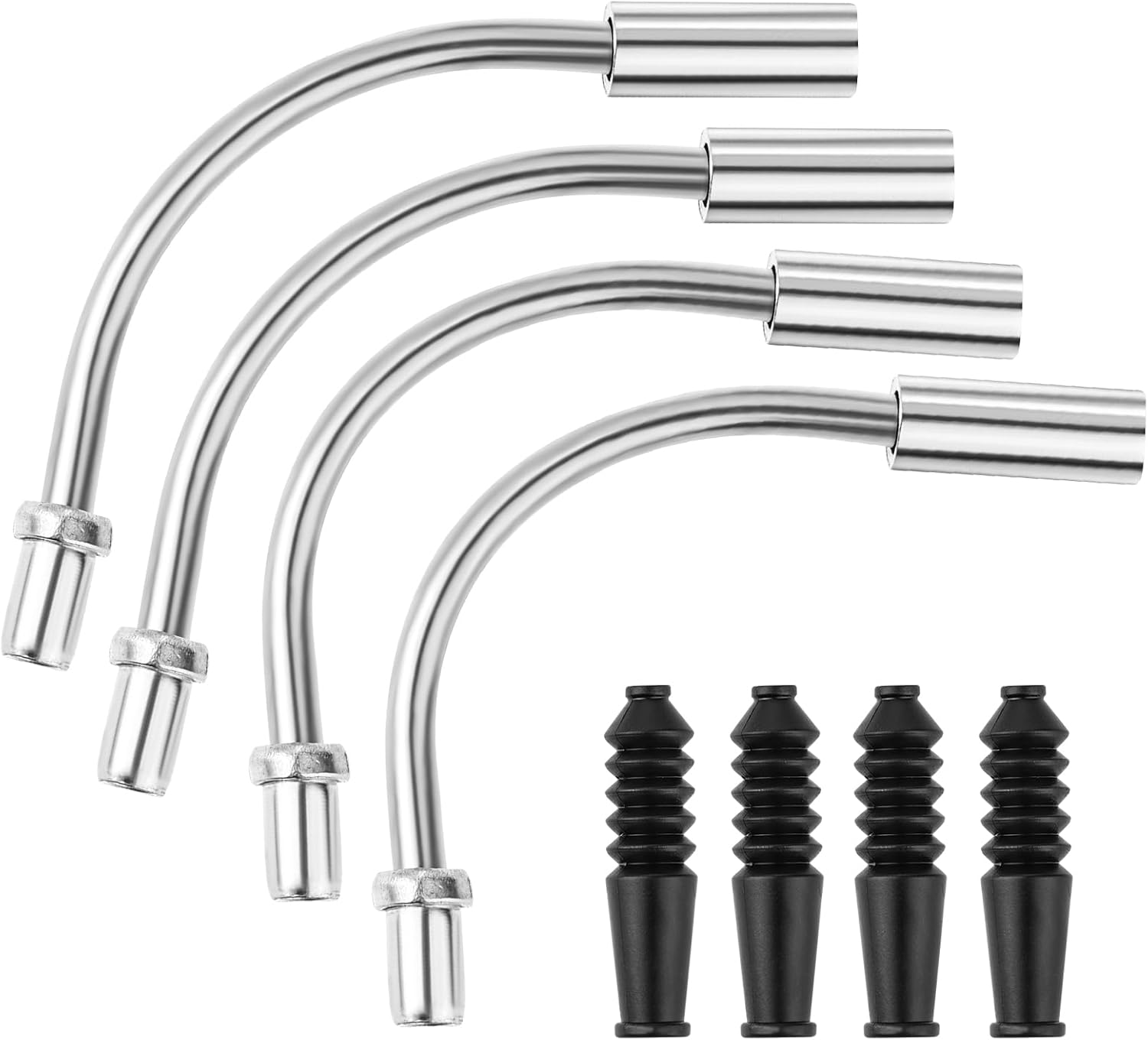 Trinkrittey Bike Brake Noodle Cable Guide Pipe Set - 8 Pcs (4X 90&deg; Bend Pipes + 4X Rubber Boots) - Silver - Plastic & Stainless Steel - Fits Most Bicycles - Easy Installation image number 5