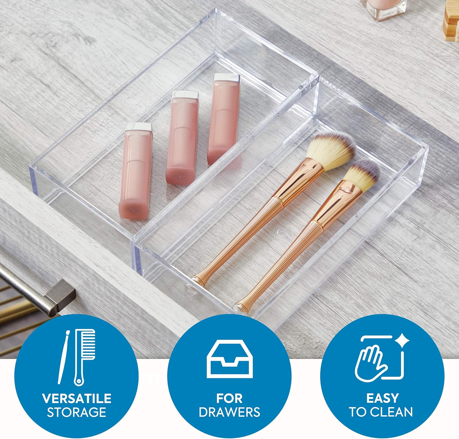 Interdesign Clarity Kitchen Drawer Organizer for Silverware, Spatulas, Gadgets - 4" X 8" X 2", Clear image number 7