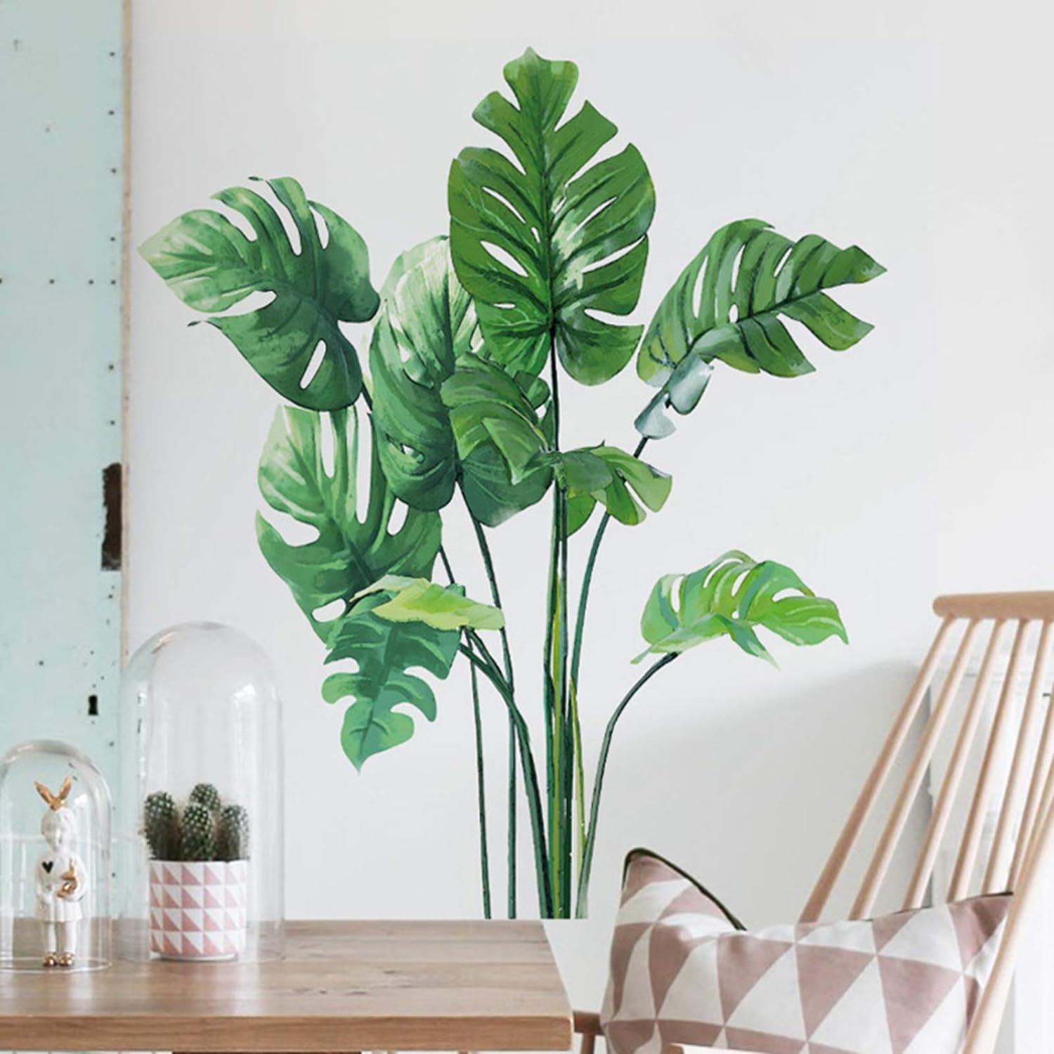 Leaf Wall Decals Monstera Leaf Tropical Plants Wall Stickers for Living Room, Palm Leaf Wall Posters Natural Green Plants Art Murals Vinyl Wallpaper for Bedroom Nursery Office image number 2