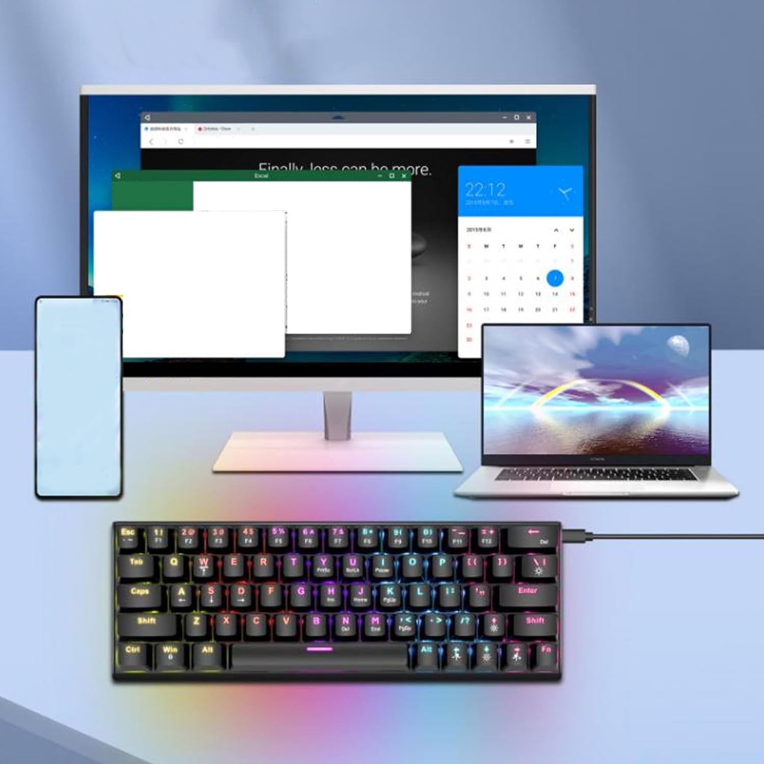 Compact 63-Key Mechanical Gaming Keyboard with RGB Backlit Blue Switches Wired USB for PC Laptop Desktop Computers image number 2