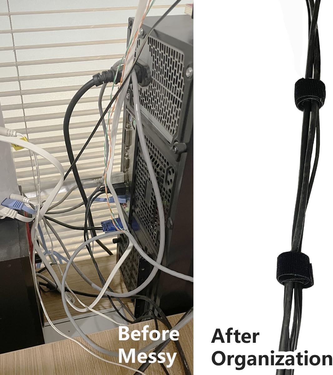 2Pack Reusable Self Ties - Multi-Purpose Holder Hook & Loop Cable Straps Wire Ties, Adjustable Fastening Organizer, Cord Wrap and Hook Loop Cords for Home and Office Organization,Black image number 4