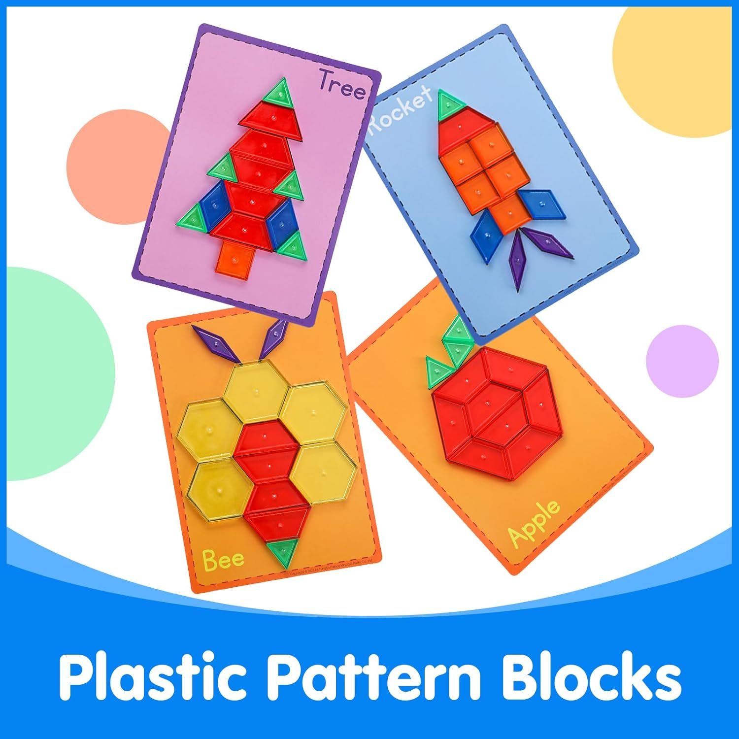140 Pcs Translucent Pattern Blocks,Geometric Shapes,Translucent Toys,Light Table Accessories and Manipulatives,Includes 46 Activity Cards image number 5