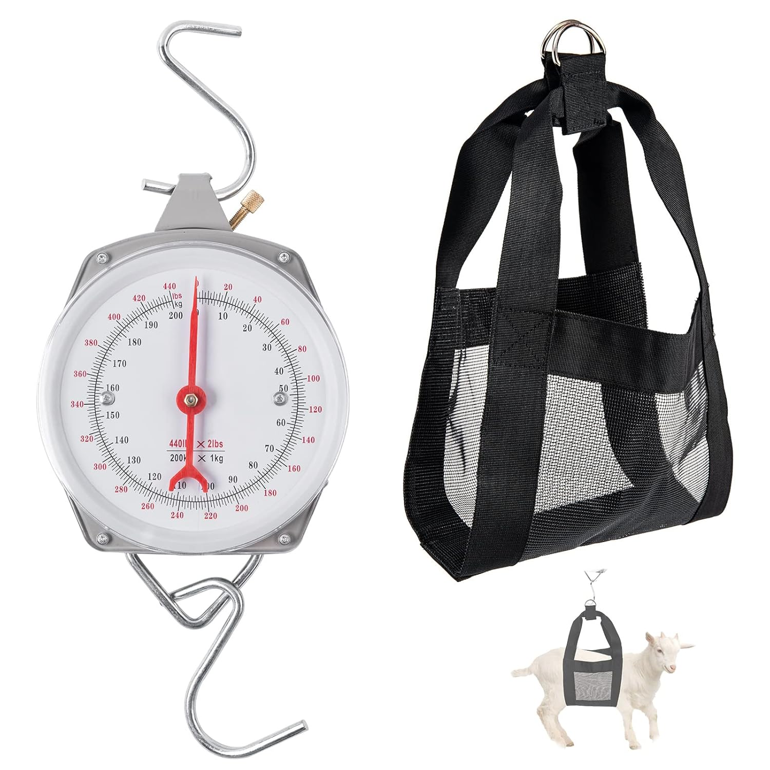 Mechanical Hanging Scales 440Lb/200Kg, Calf Sling and Hanging Weight Scale 2 in 1 Kit, Weighing Sling for Calves Lambs Goats Newborn Livestock Dogs, High Accuracy Spring Dial Weight Scale image number 4