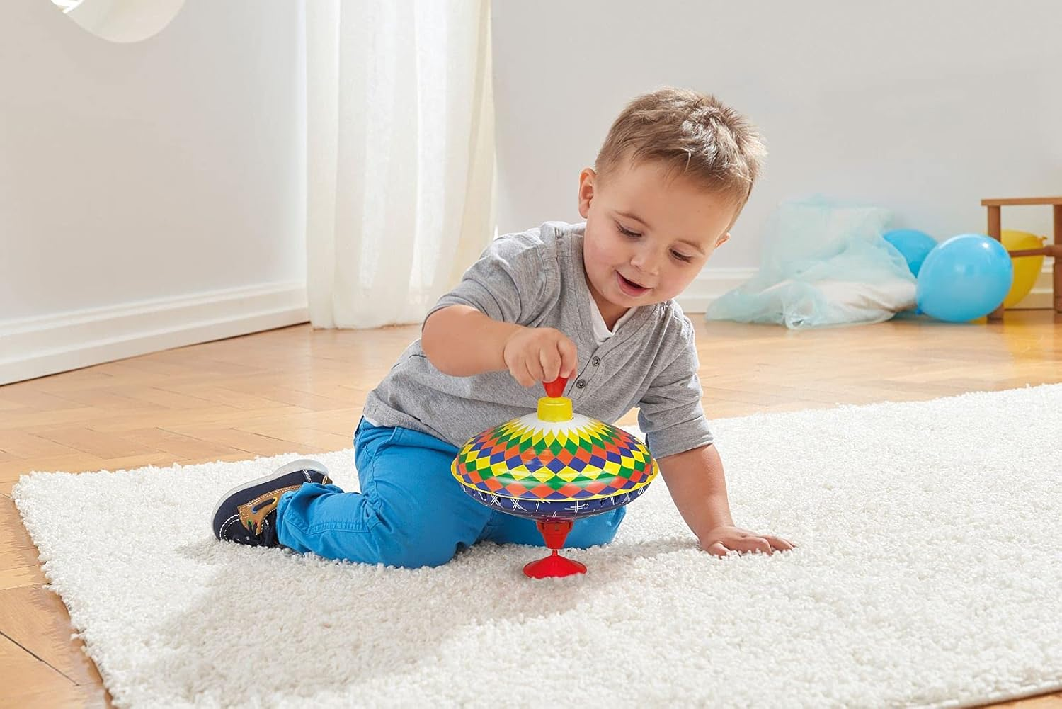 Lena 52225 Bolz Humming Multicoloured 19 Cm, Sheet Metal Swing, Classic Pump Spinner, Tin Colourful Motif, Stand, Toy Spinning Top for Children from 18 M, L/B/H: 19 X 19 X 21 Cm image number 6