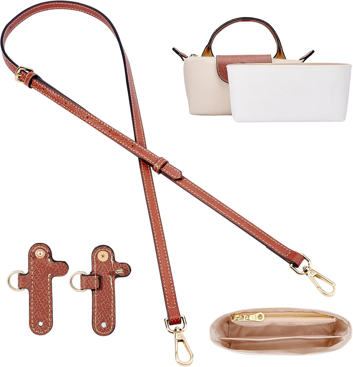 Gastinsave Purse Straps Kit Replacement with Multi-Pocket Waterproof Handbag Organizer Insert Compatible with Mini Longchomp Tote Bag