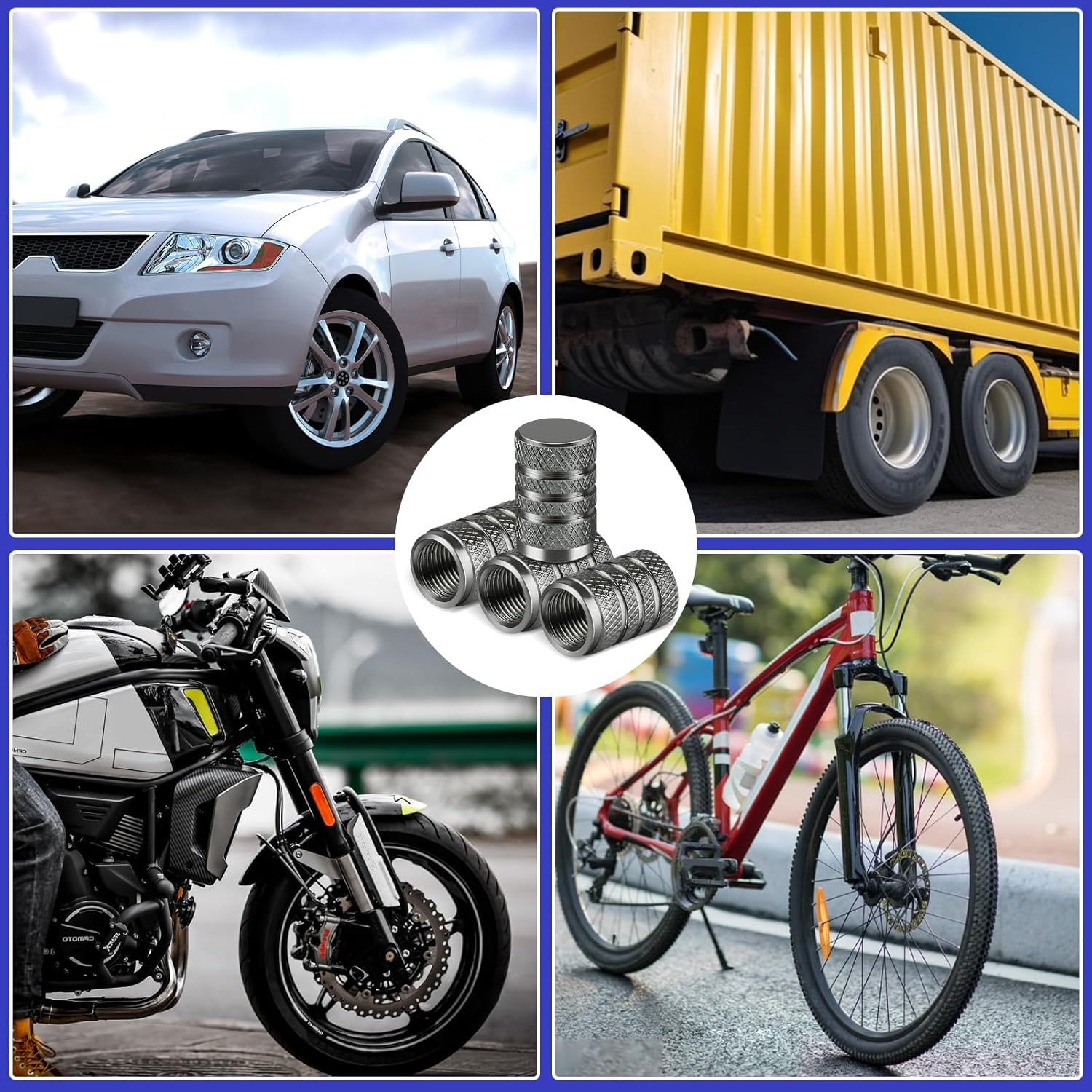 Pack of 12 Car Valve Caps, Aluminium Car Valve Cap, Universal Valve Caps, Car Tyre Accessories, Car Tyre Valve Caps for Cars, Trucks, Suvs, Motorcycles, Bicycles, Etc. (Grey) image number 5