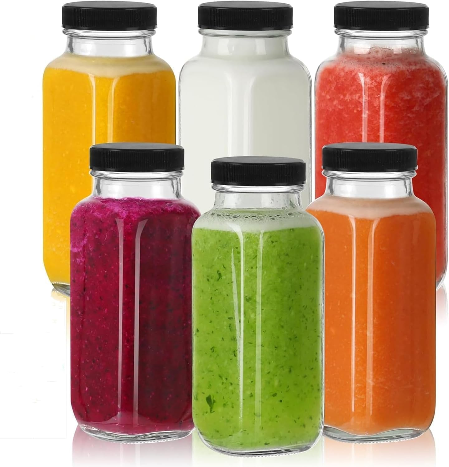 Juice Bottles, Glass Juice Bottles with Lids, 500Ml Reusable Glass Drink Bottles for Fridge, Clear Jars with Caps, for Milk, Juicing, Kombucha, Ginger, Beverage Glassware, Drinking Jars, 16 Oz 6 PCS image number 6