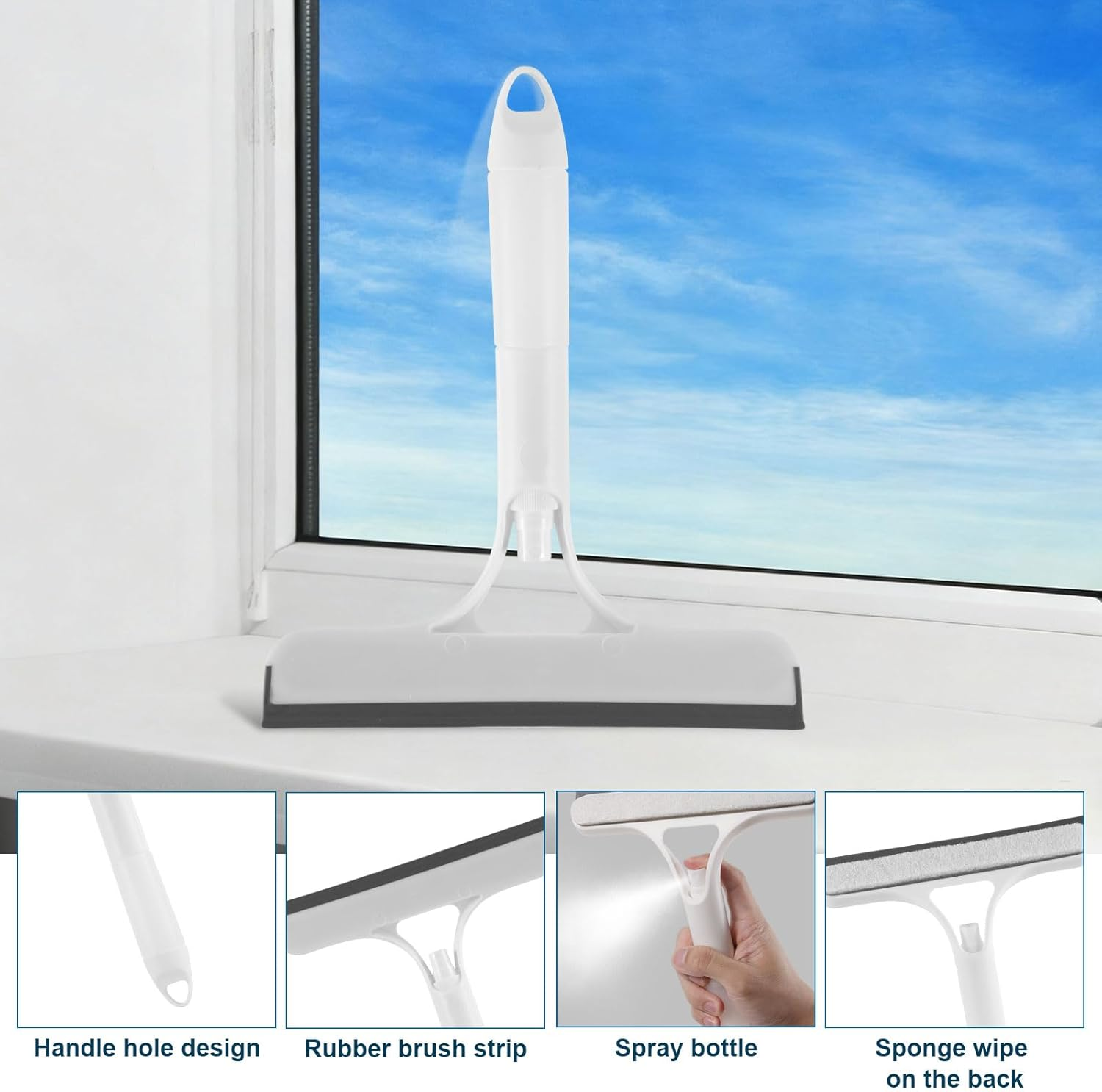 3 in 1 Window Cleaning Scraper with Spray Bottle, Multifunctional Glass Scraper Mirror Squeegee Window Cleaning Tool for Home Kitchen Car Windshield (White) image number 2