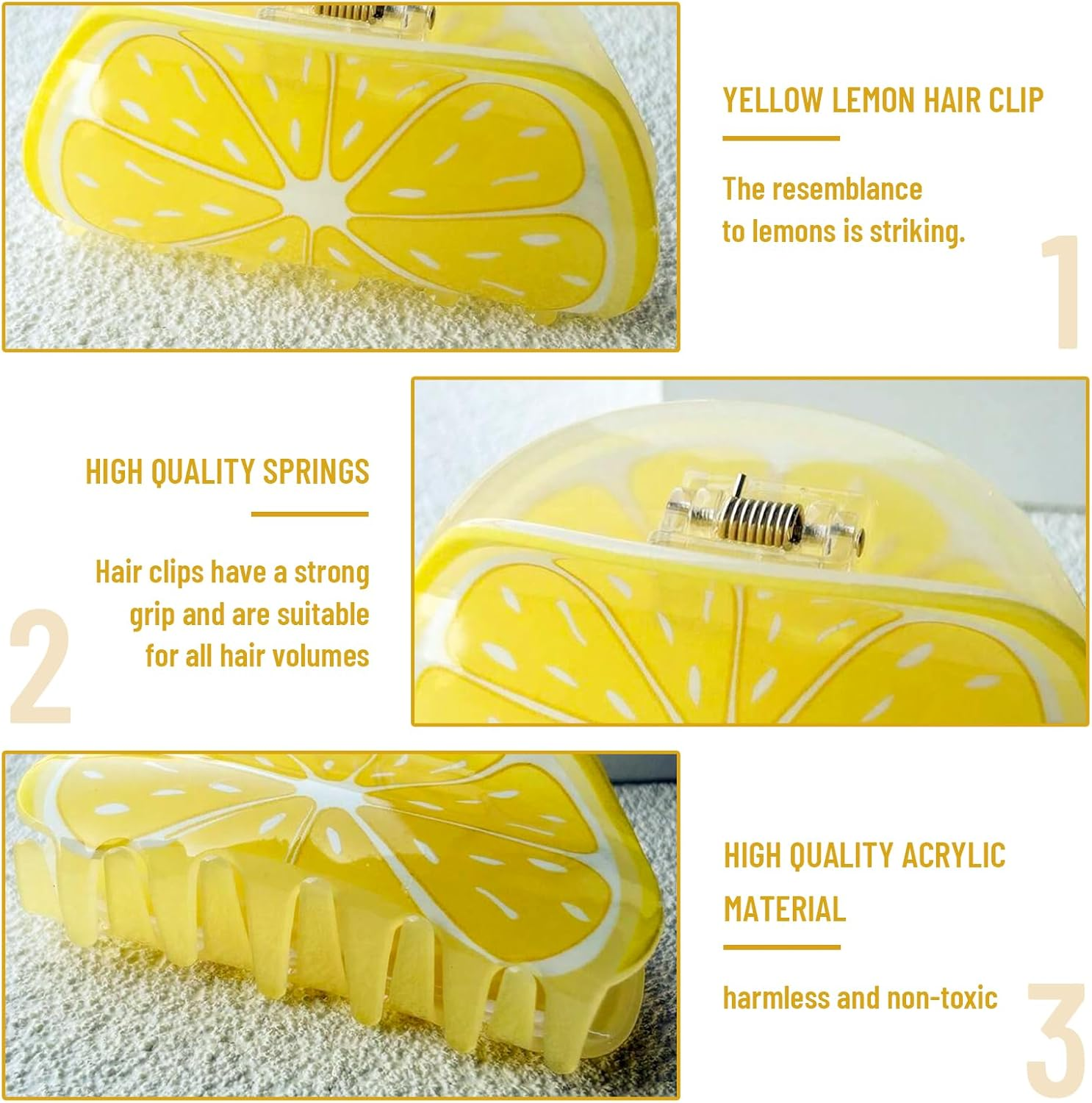 Charmburst Lemon Design Hair Claw Clip Creative Summer Hair Clip for Women Non-Slip Thick Hair for Hawaiian Party Cute Decorative Clip image number 6