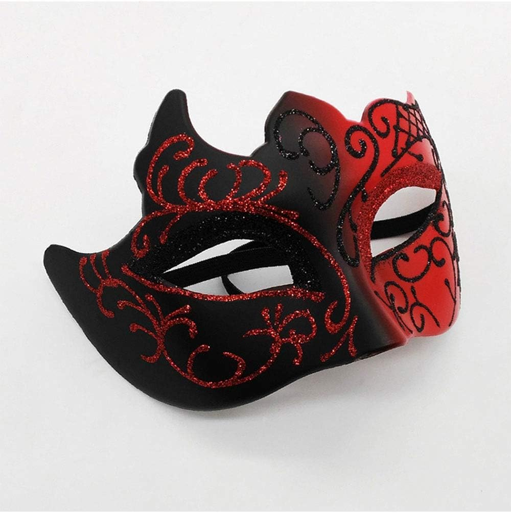 Masquerade Mask for Men Vintage Venetian Mardi Gras Halloween Christmas Party Masks (Red) - Black image number 4