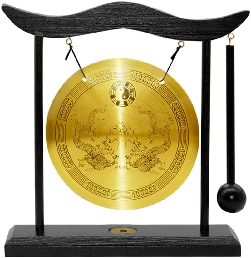 Hooshing Zen Art Brass Feng Shui Desktop Gong with Stand Asian Decor for Home Office Chinese Zodiac Signs - Brass image number 5