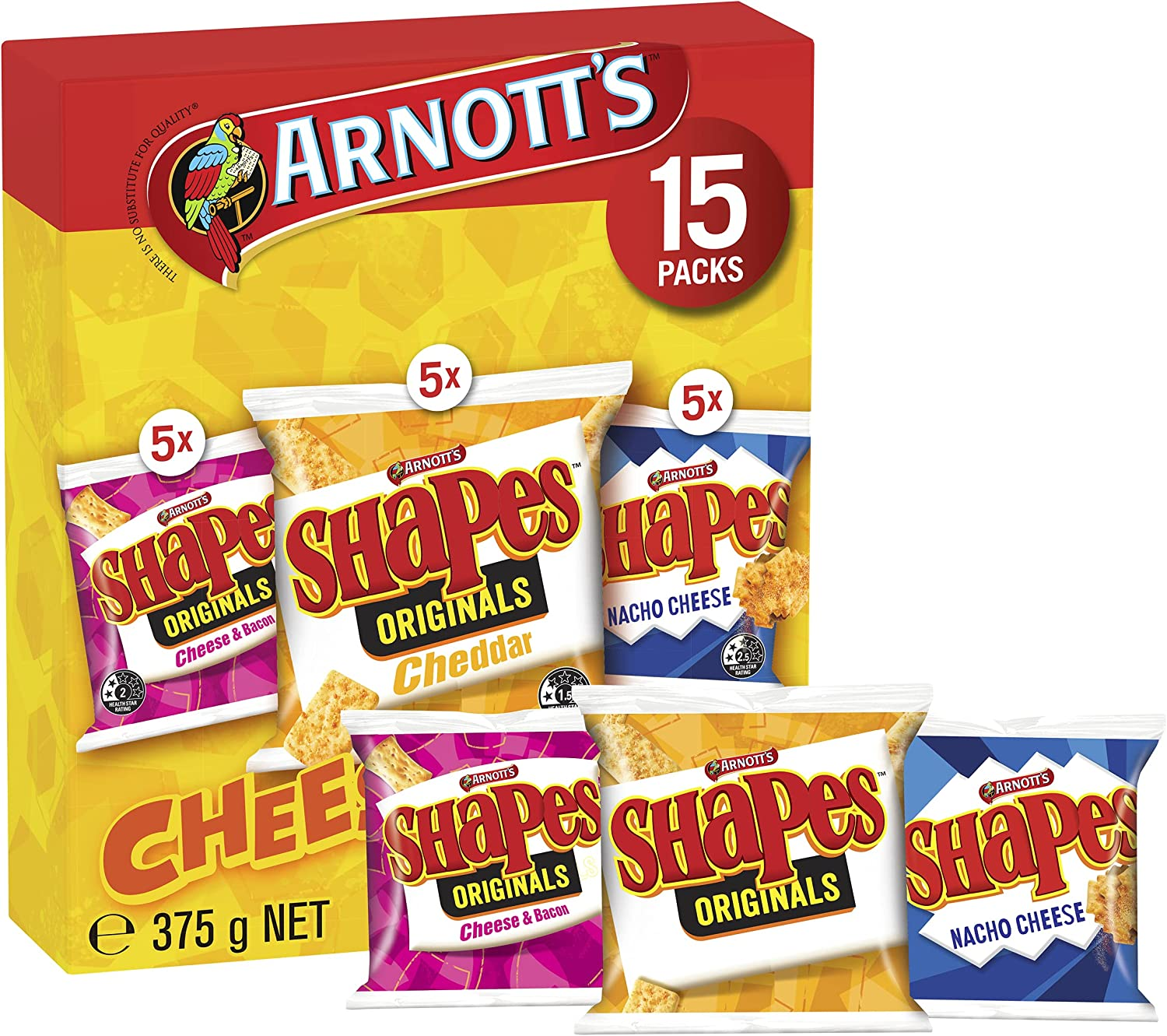 Arnott'S Shapes Cheeselovers Variety Multipack 15 Pack 375G image number 3
