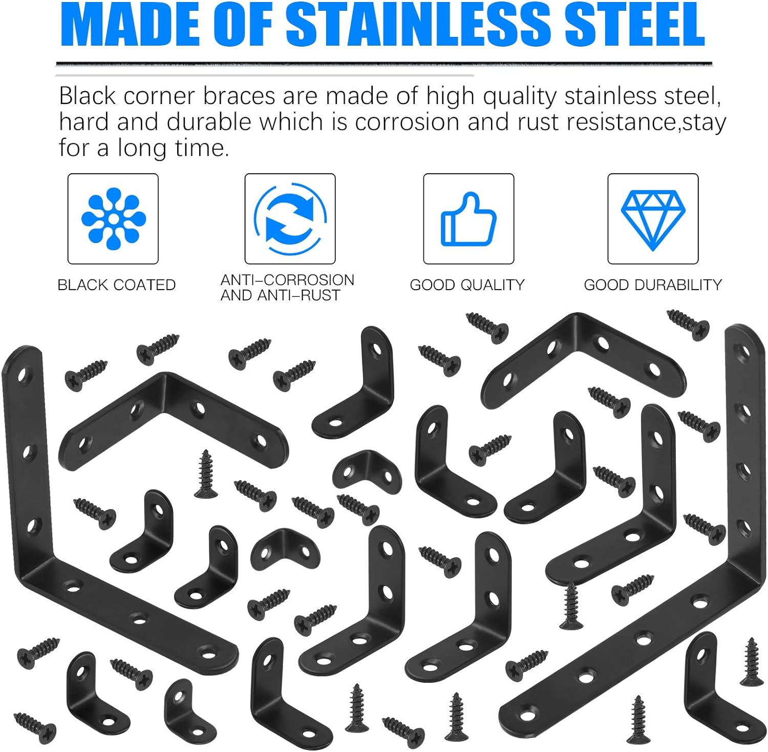 Glarks 20 Set 40Mm Black L Angle Bracket Corner Brace Joint Fastener for Wood Chair Bookshelf Board Window Furniture Cabinet (40X40X2Mm) image number 6