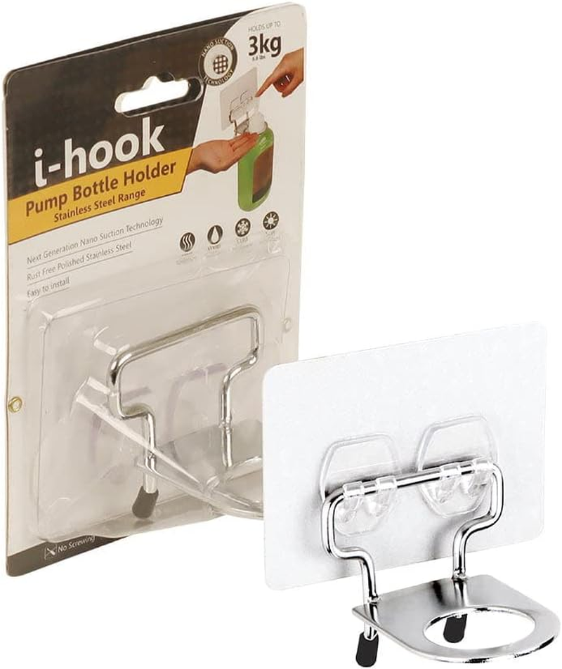 I-Hook Pump Bottle Holder - Rust-Resistant 304 Stainless Steel, Holds up to 3Kg, Heat & Water Resistant, Nano Suction Technology for Shower Organisation