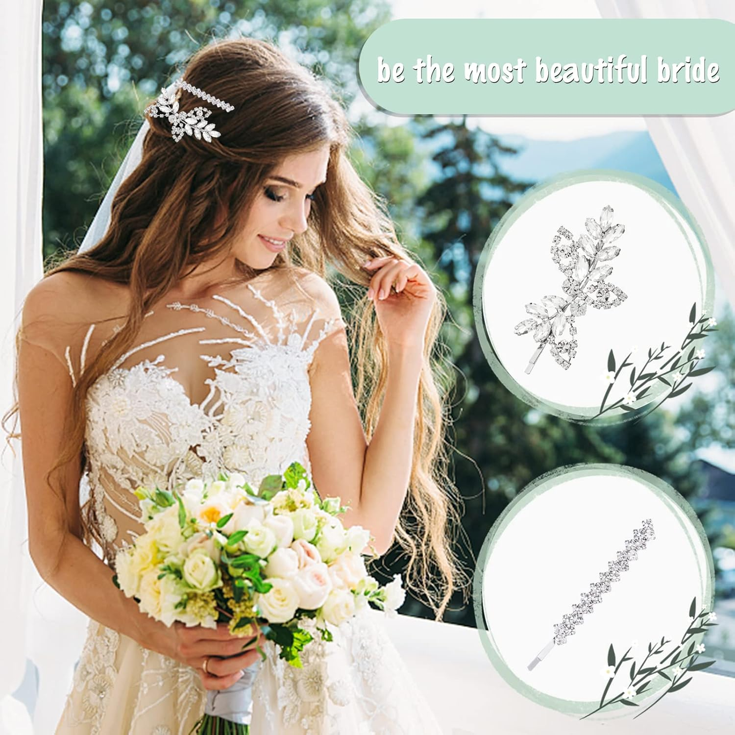 Pack of 4 Glitter Hair Clips, Rhinestone Bobby Pin Hair Pin Crystal Hair Pins for Girls Ladies Party Wedding Daily Dress (2 Sizes) image number 4