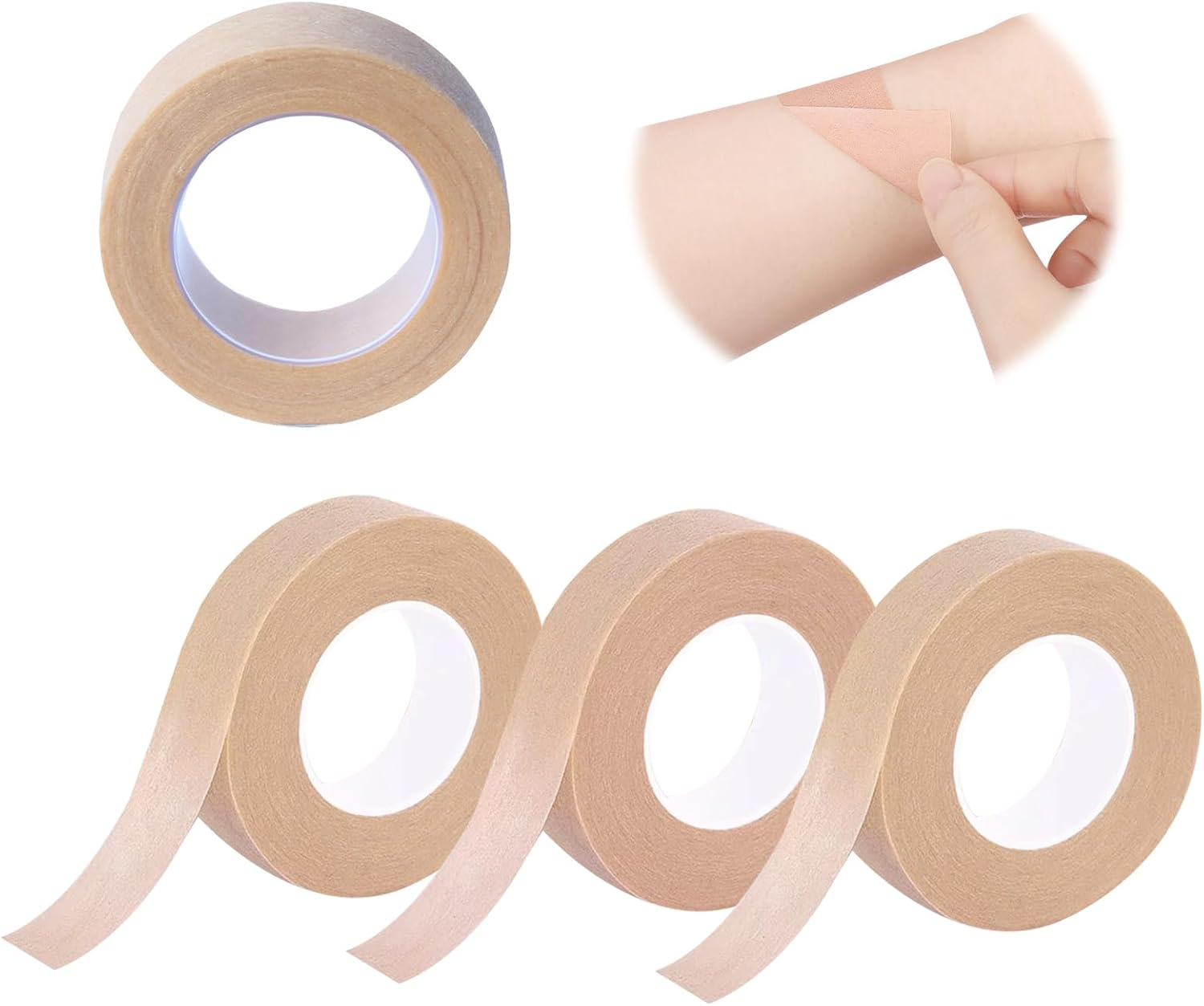 4 Rolls PE Micropore Medical Paper Tape Roll 1.25Cm X 9.14M, Flexible & Breathable Medical Tape for Eyelash Extensions Wound Sensitive Skin Injuries Swelling Sports (Skin) image number 5