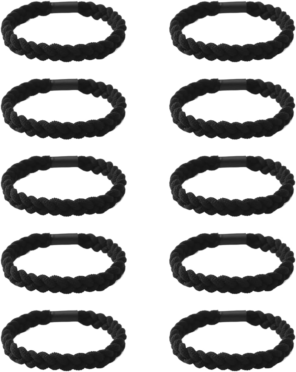 Pack of 10 Braided Headbands for Men, Hair Bobbles for Men, Highly Elastic Braided Headbands, Ponytail Solid Hair Bobbles, Suitable for Ponytails and Braids (Black) image number 5