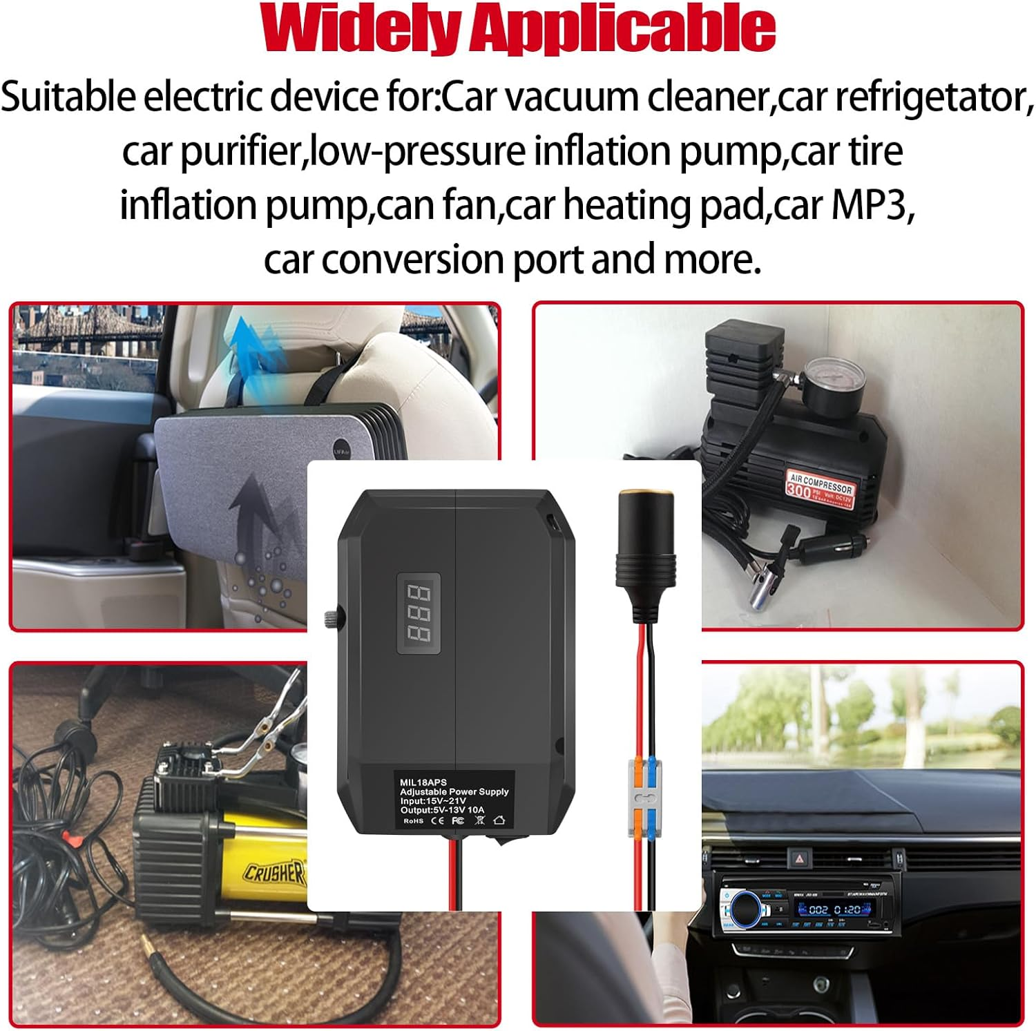Step down Adapter for Milwaukee Battery M18, 18V to 12V Converter Voltage Regulator from 18V to 5V-13V Adjustment DIY Power Supply, with Cigarette Lighter Connector image number 5