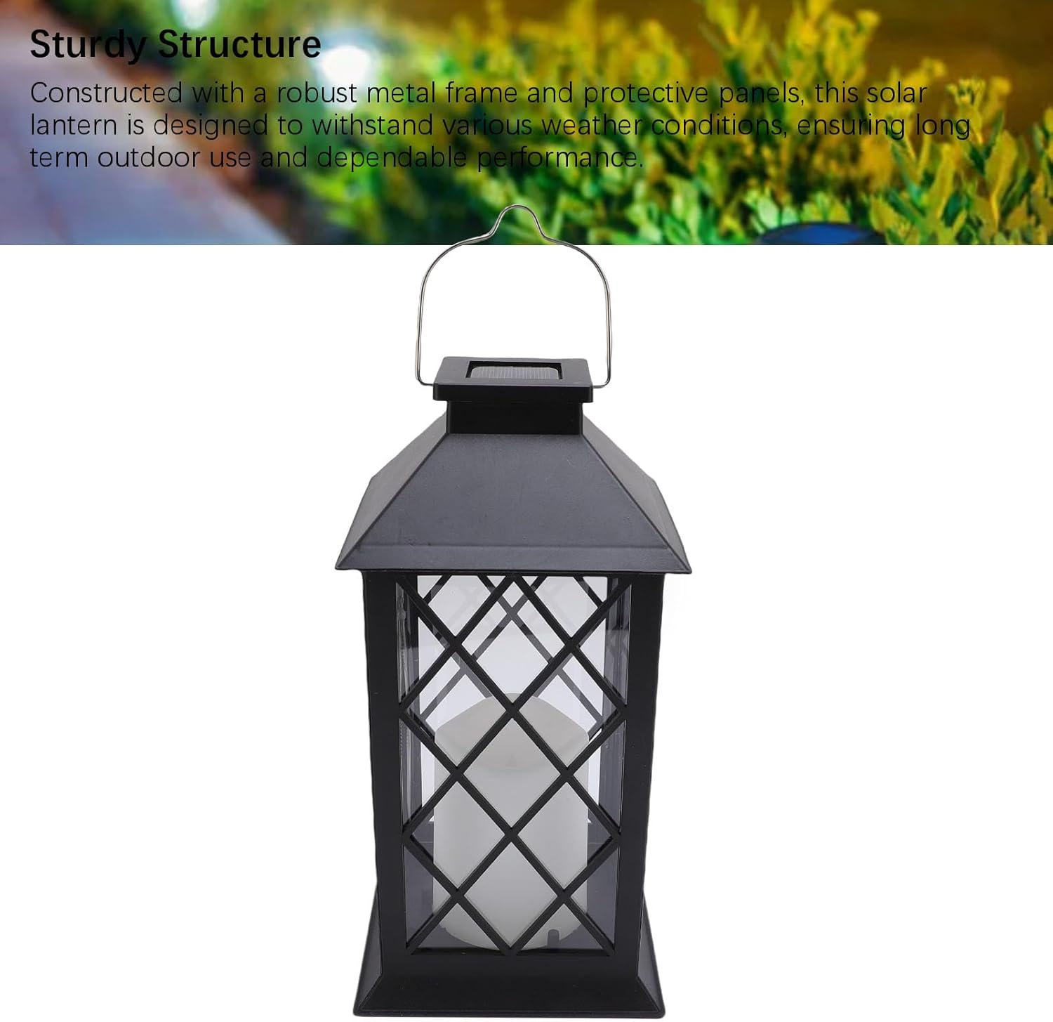 Viagasafamido Solar Yard Lantern Outdoor Garden Lantern Hanging with Built -In Solar Panel LED Flickering Flameless Candle for Terrace Pathway Tabletop Decorative Decorative image number 5
