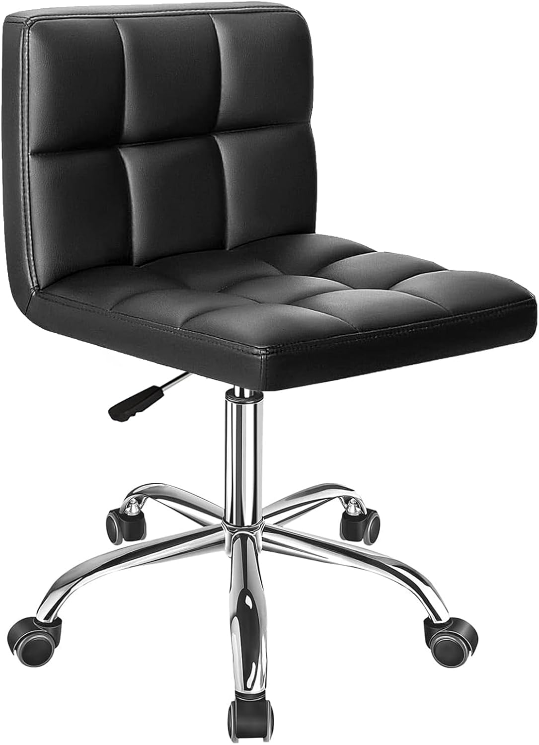 LIODUX Vanity Chair, PU Leather Makeup Armless Chair with Back, Ergonomic 360&deg; Rolling Swivel Stool, Adjustable Modern Height Vanity Stool, Salon Spa Stools with Wheels for Home Work Office (Grey)