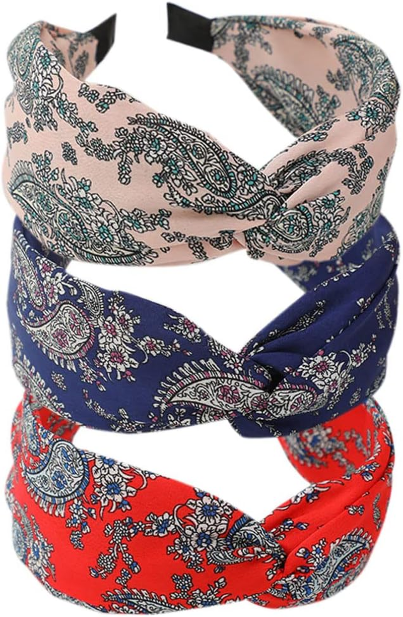 3 X Boho Wide Headband Rabbit Ears Hair Bands Fabric Non-Slip Headgear Elastic Twist Headband 1920S Accessories for Women Girls (Cashewears)