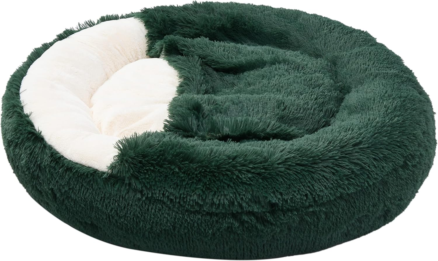 Charlies Snookie Calming Hooded Faux Fur Calming Dog Bed Unique Calming Calming Hooded Design Anti-Anxiety Vegan Base Filling Is 100% Recycled Polyester Eden Green - Large 90X90X25Cm image number 4