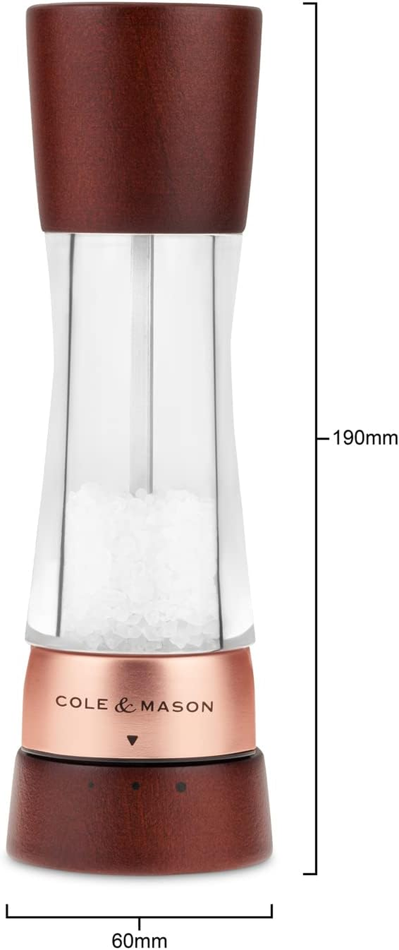 Cole & Mason Derwent Chestnut Rose Gold Salt and Pepper Mills - Gift Set | Precision+ Mechanisms | Beech Wood | Clear Acrylic | 6 Adjustable Grind Settings | Lifetime Mechanism Guarantee | 190Mm image number 1