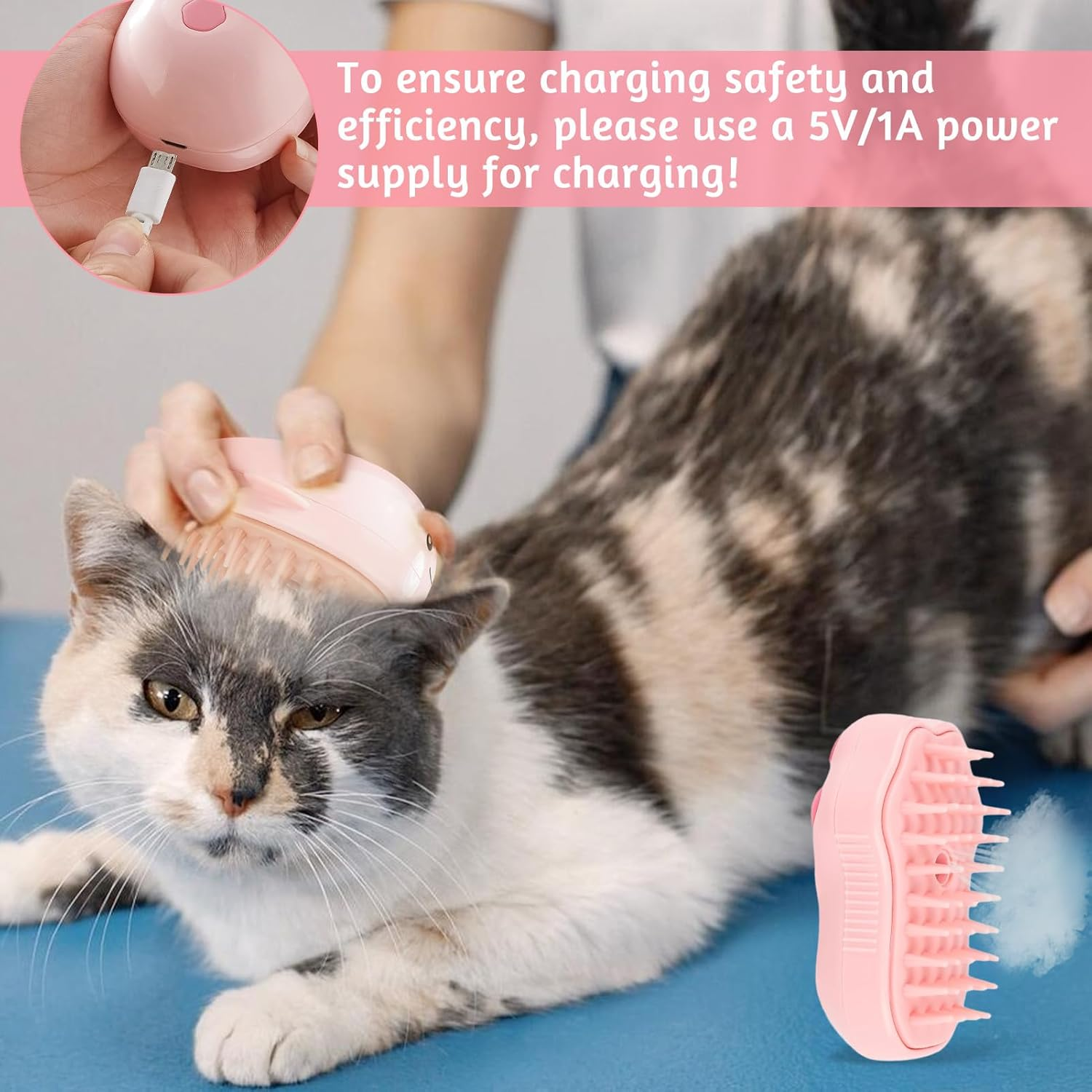 Pack of 2 Pet Cat Brush, Dog Brush, 3-In-1 Steamy Cat Brush, Self-Cleaning Slicker Brush, Removes Loose Undercoat, for Cats, Dogs, Massage, Self-Cleaning - C image number 7