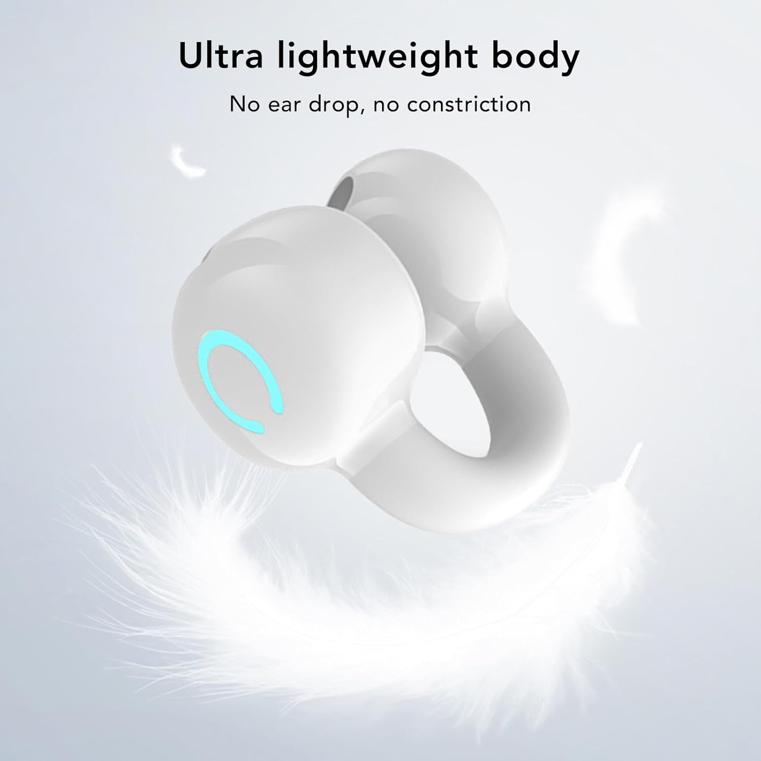 Open Ear Wireless Earbuds, V 5.3 Clip on Earphones, Single Ear Clip Earphones with Noise Cancellation, IPX5 Waterproof, for Sports Running (White) - Yellow image number 4