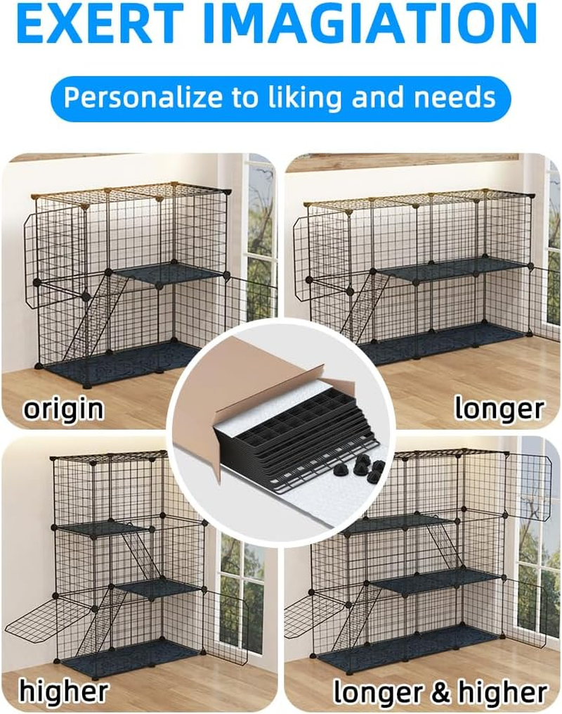 Ricjurzzty Cat Cage,Portable Metal Wire Mesh Detachable Outdoor & Indoor Kitten Enclosure with Ladders,Cat Exercise Place Crate for Kitty,Puppy,Rabbits and Small Animals (White, 3 Tier & 3 Doors) image number 6