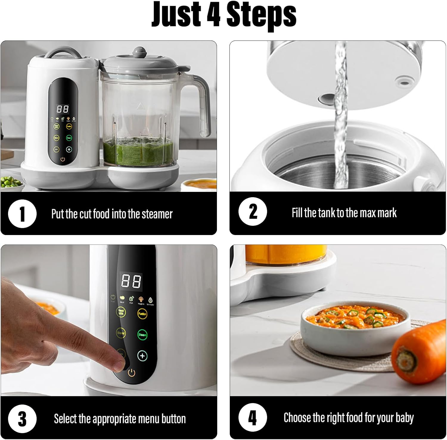 Xoxomeg Baby Food Maker Blender, Auto Cooking and Grinding with 4 Menu Multifunctional Baby Food Mixer Touch Screen Control