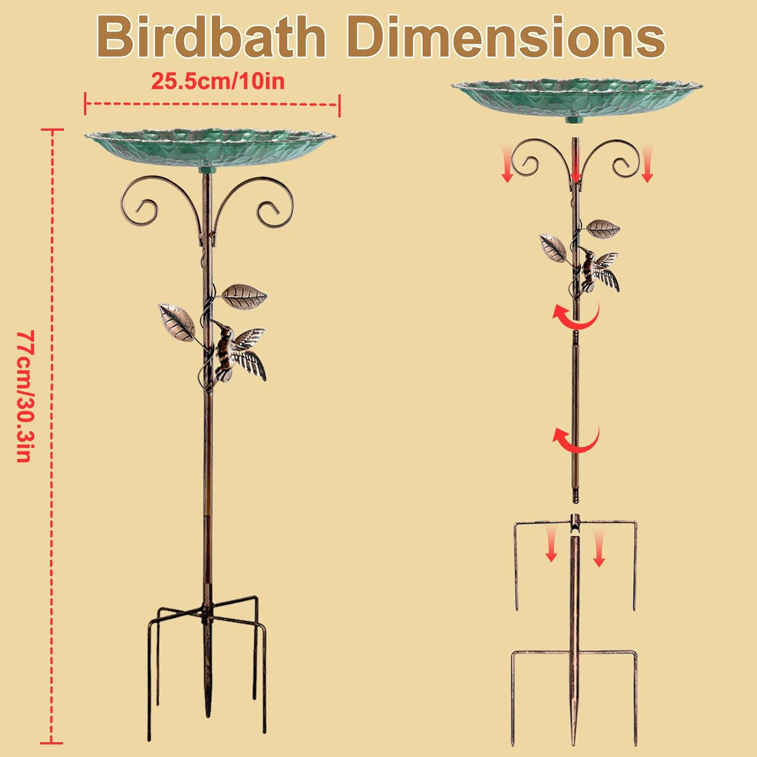 Restorgan Standing Bird Bath, Bird Bath for the Garden, Metal Vintage Freestanding Bird Bath with Sturdy 5-Prong Base, Large Bird Bath, Frost-Proof, Winterproof, Bird Bath (Blue) image number 6