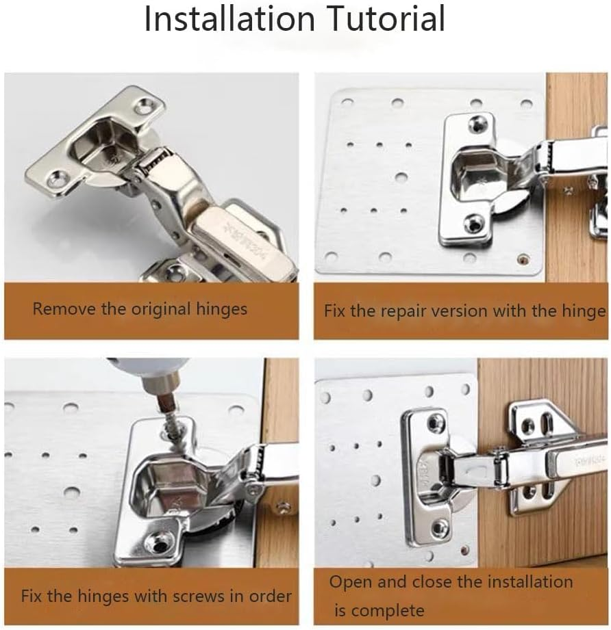 8 PCS Hinge Repair Plate,Stainless Steel Fix the Hinge Side Plate Repair Piece with Mounting Screws for Wood,Kitchen,Cabinet Door,Furniture, Shelves image number 5