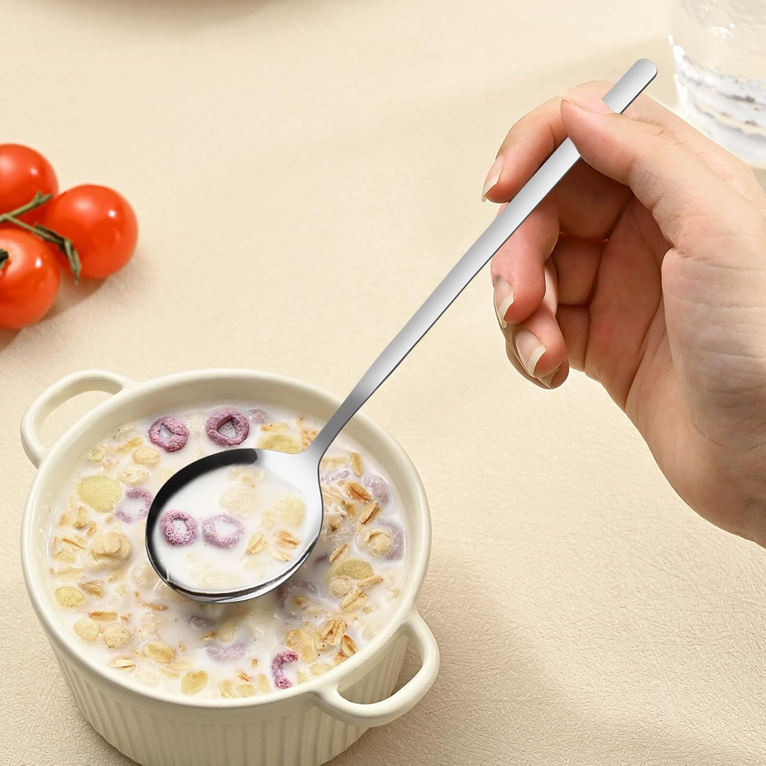 VANRA Soup Spoons Long Handle for Eating 8.5 Inch Korean Soup Spoons Set of 6 Silverware 18/8 Stainless Steel round Spoons for Soup Cutlery Set image number 1