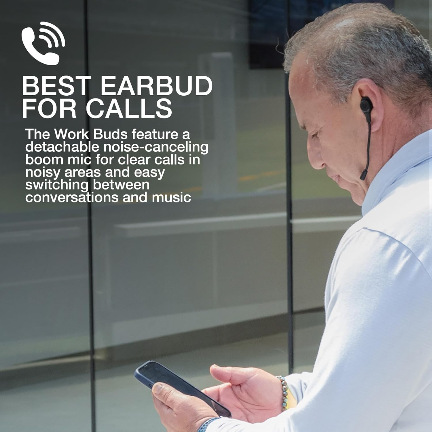 Jlab Work Buds True Wireless Earbud Headset, Bluetooth Earphones with Detachable Microphone - 55+ Total Playtime, Office PC Headphones with Multipoint Connect to Computer, Laptop & Mobile image number 2