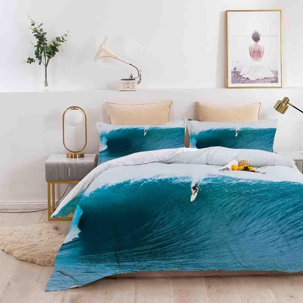 3D Surfer Sea Quilt Cover Set Bedding Set with Pillowcases, Single/Double/Queen/King Size (Single) image number 1