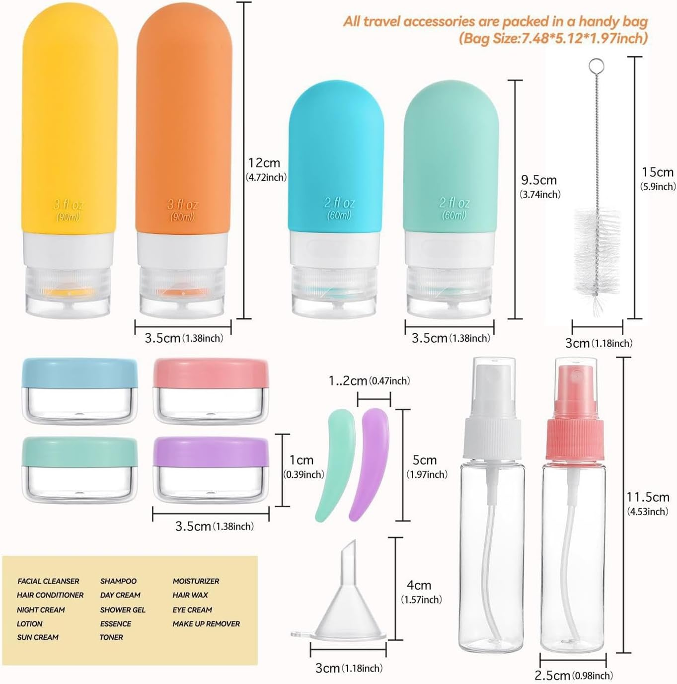 Travel Essentials Set, 16 Pack Travel Size Toiletries, Leakproof Travel Bottles for Toiletries, Travel Accessories for Women, Airplane Travel Essentials, Travel Containers for Toiletries(B/Black Pack) image number 6