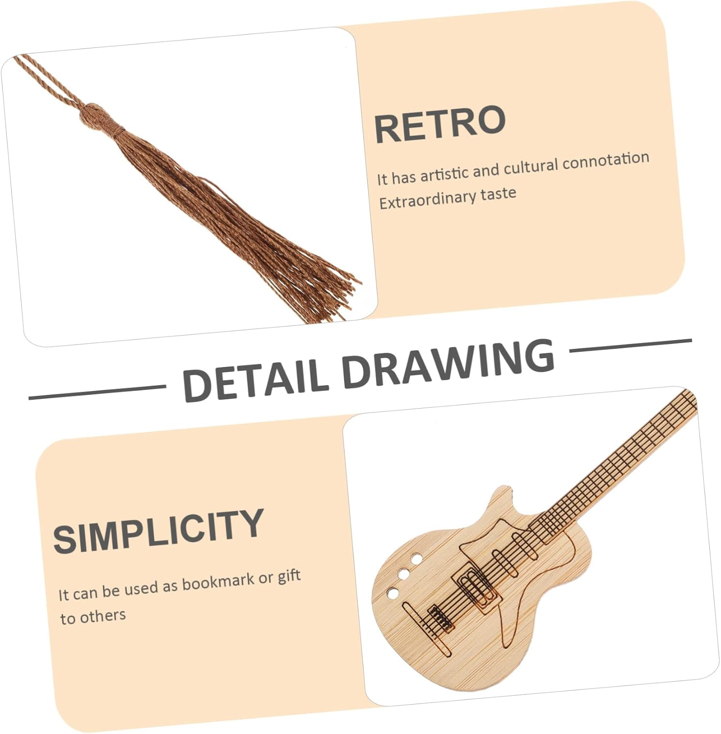Tofficu 2Sets Bamboo Book Marks Creative Tassels Students Present Guitar Shapebookmark 4Pcs*2 image number 3