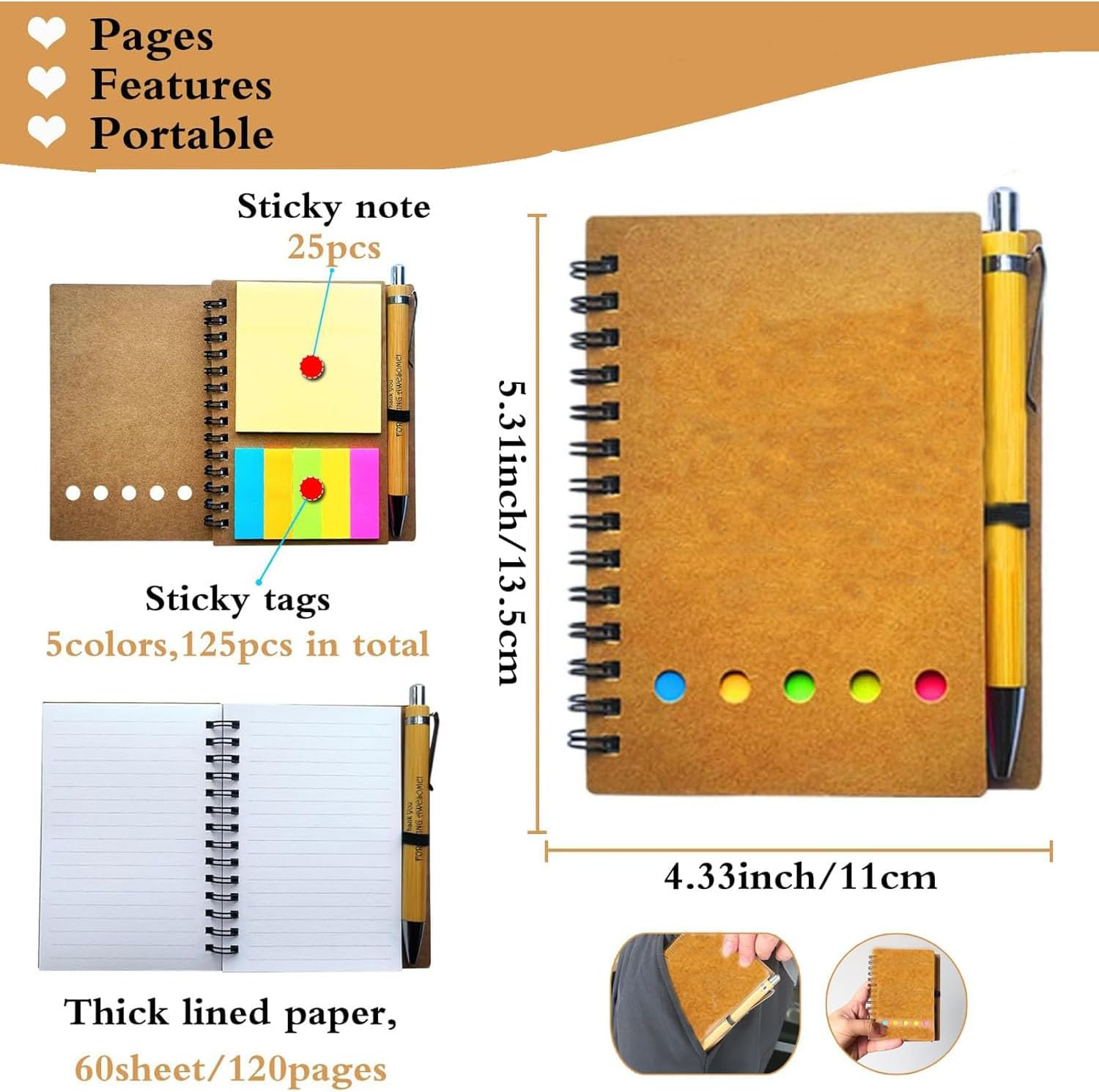 2025 Inspirational Spiral Notebook 10 Sets Portable Employee Appreciation Gifts Bulk Journals with Sticky Note Pen for Teachers Students Friends Colleagues Volunteer Nurse and Family Thank You Gifts image number 3