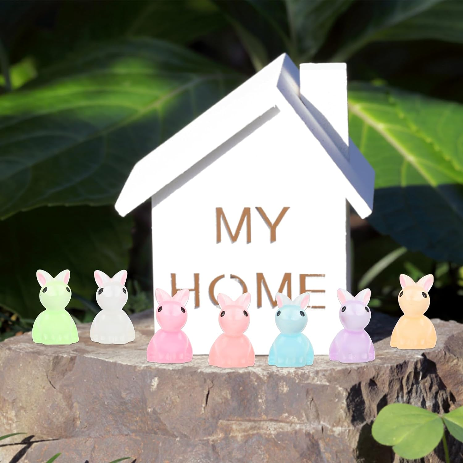 KIMOBER 56PCS Mini Luminous Bunny Miniature Figurines,Glow in Dark Resin Rabbit Figures for Fairy Garden Easter Egg Fillers Landscape DIY Terrarium Crafts image number 6